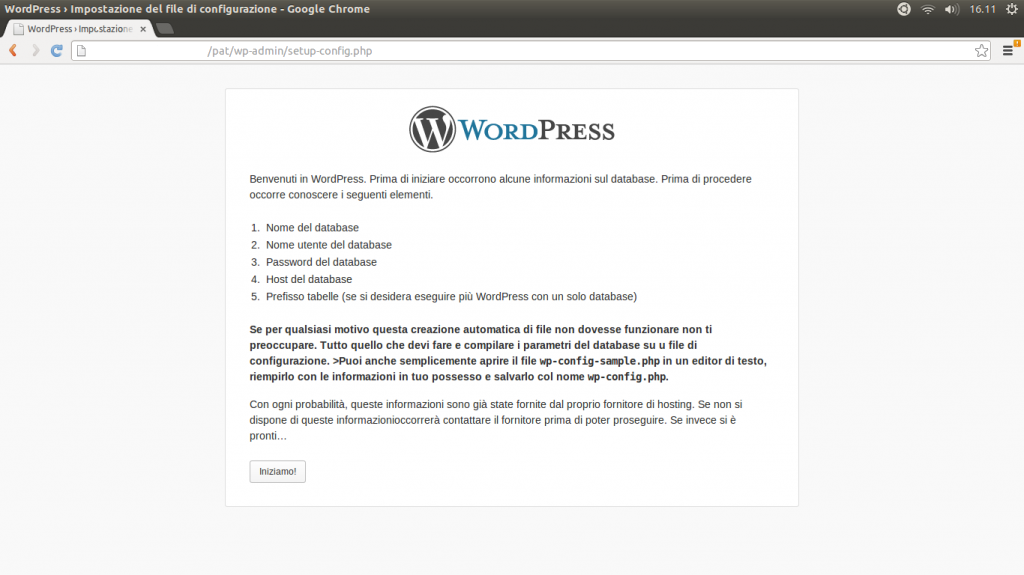 secondo step installazione WordPress